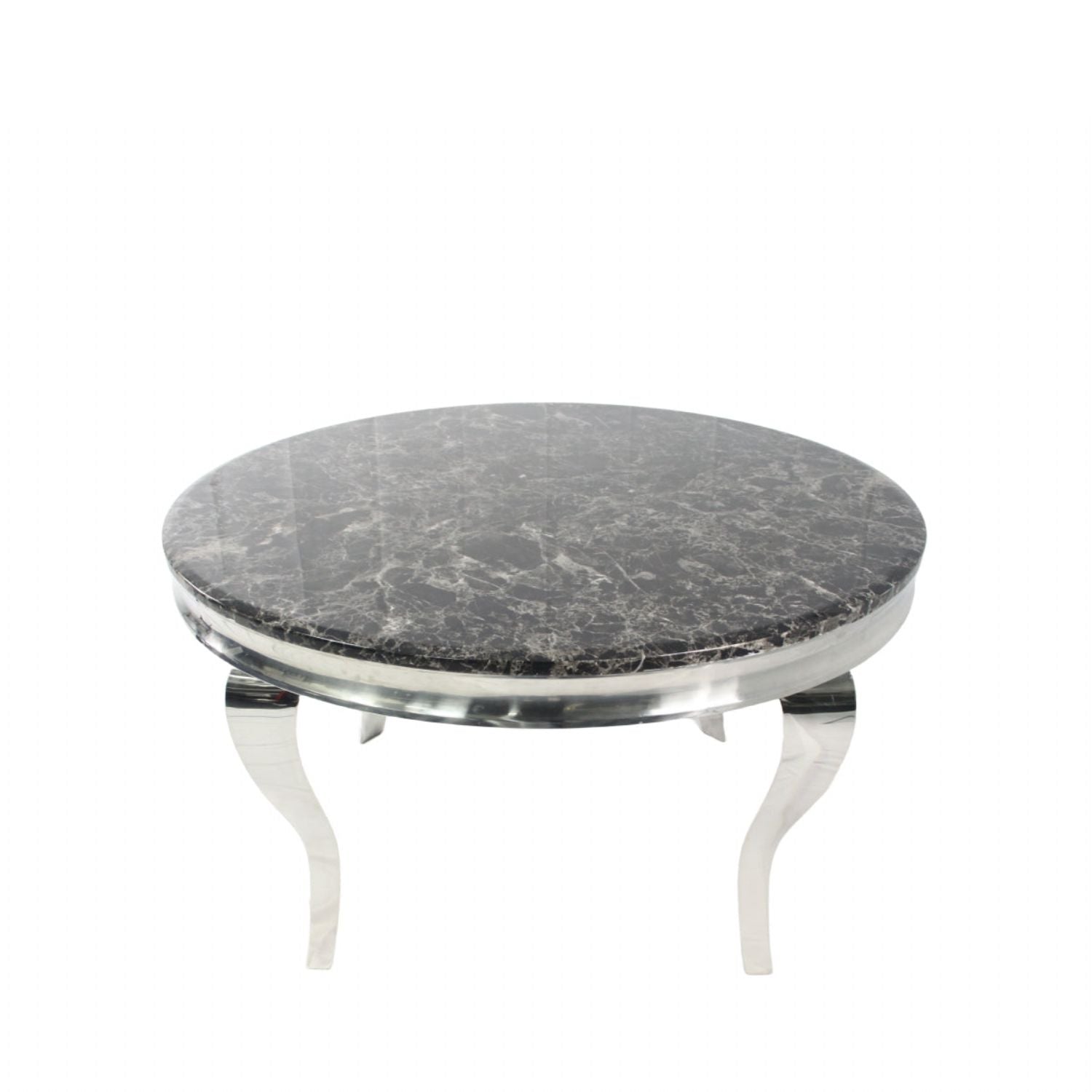 Grey Marble Effect Round Dining Table with Chrome Curved Legs