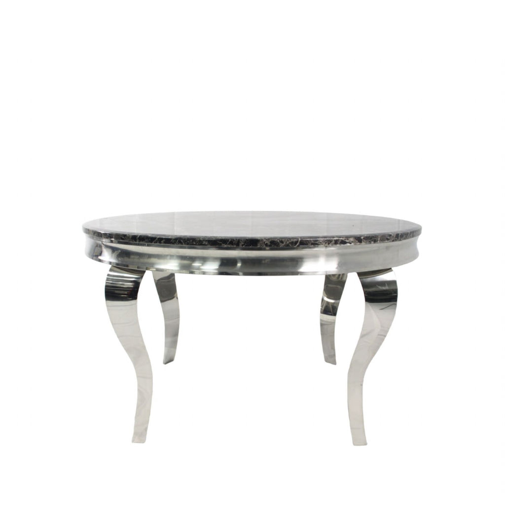 Grey Marble Effect Round Dining Table with Chrome Curved Legs
