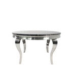 Grey Marble Effect Round Dining Table with Chrome Curved Legs
