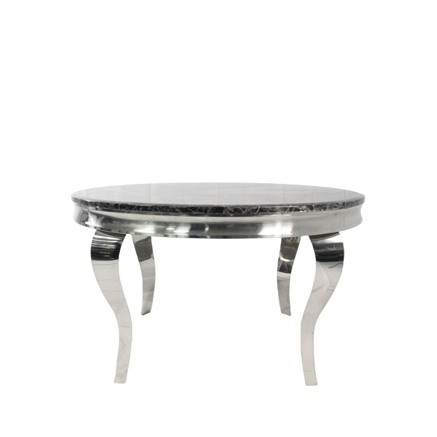 Grey Marble Effect Round Dining Table with Chrome Curved Legs