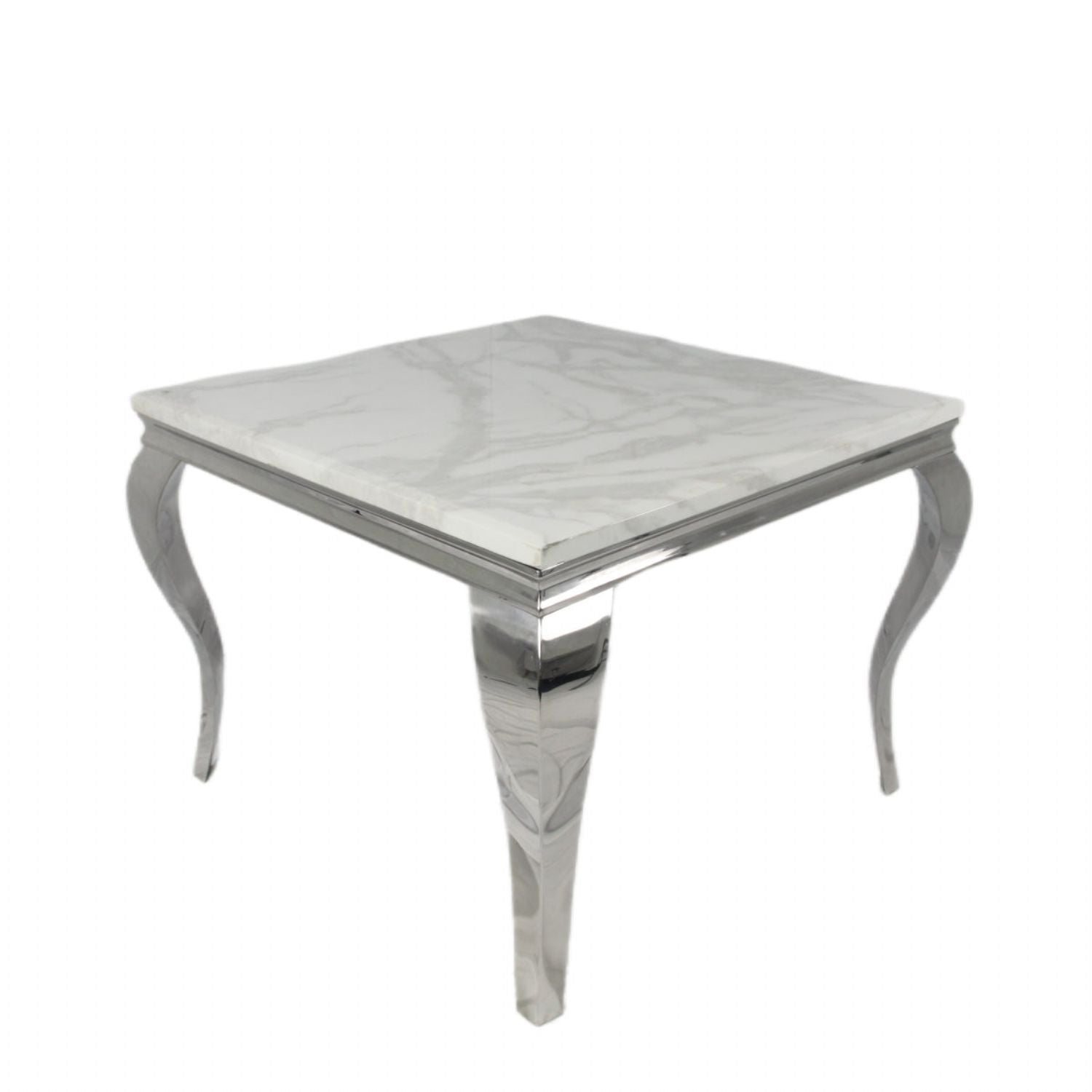 Grey Marble Top 1m Square Dining Table with Chrome Italian Style Legs