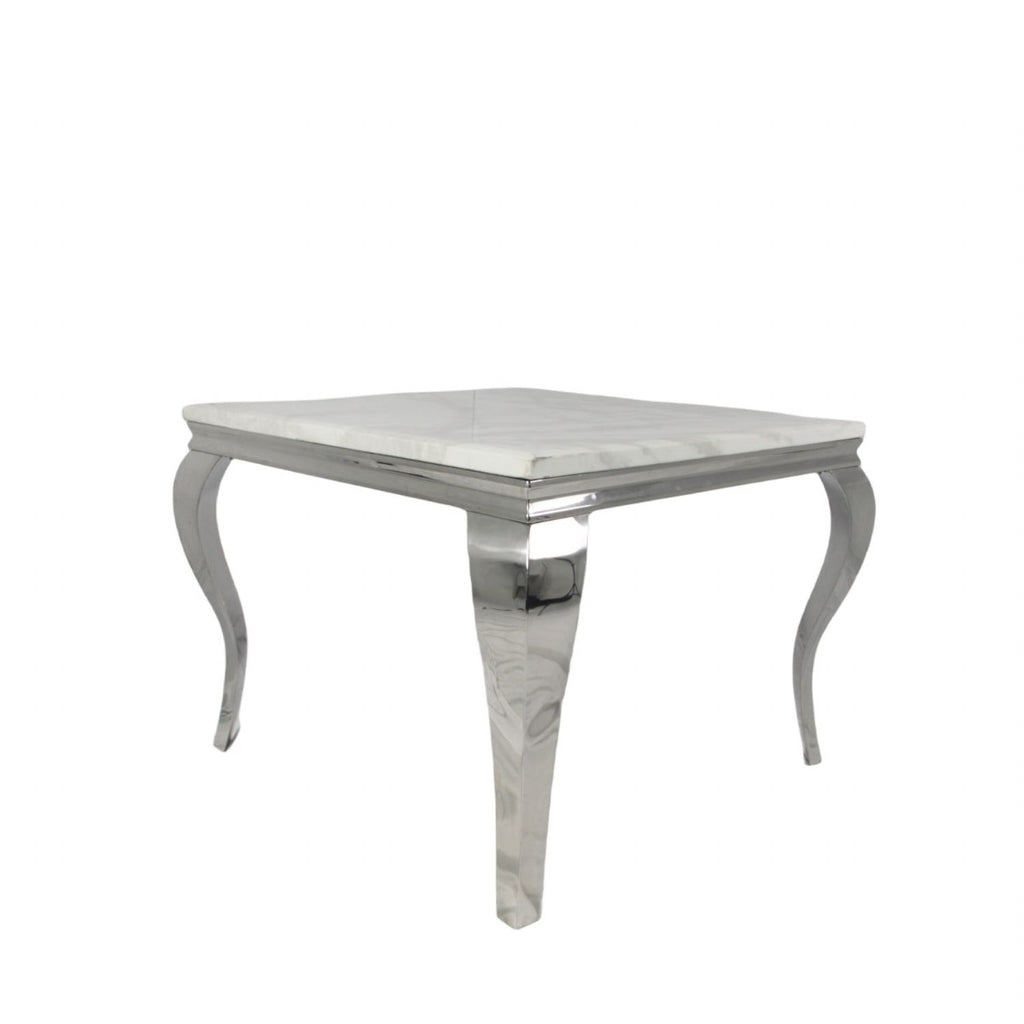 Grey Marble Top 1m Square Dining Table with Chrome Italian Style Legs