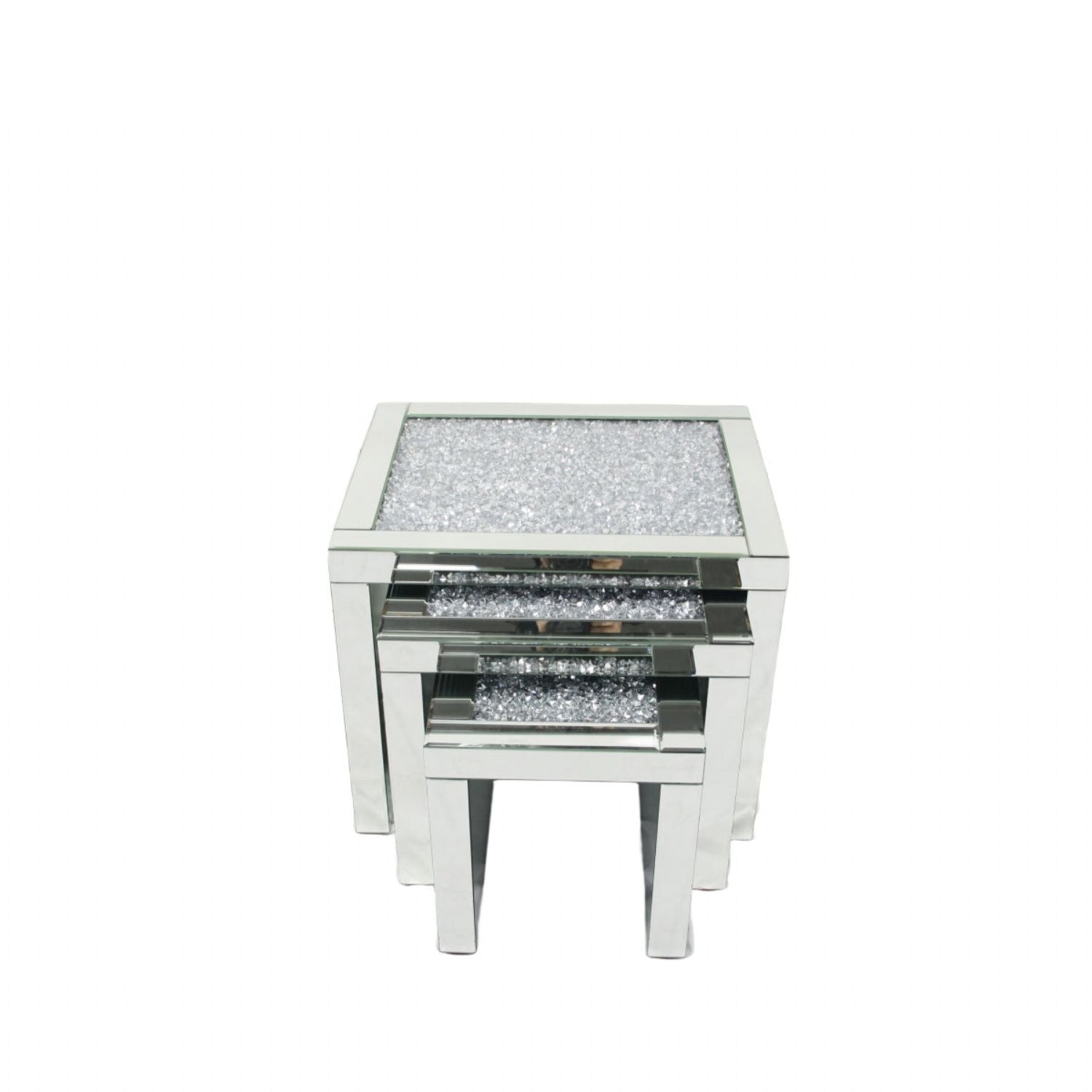 Mirrored Nest of 3 Tables with Crushed Crystal Tops