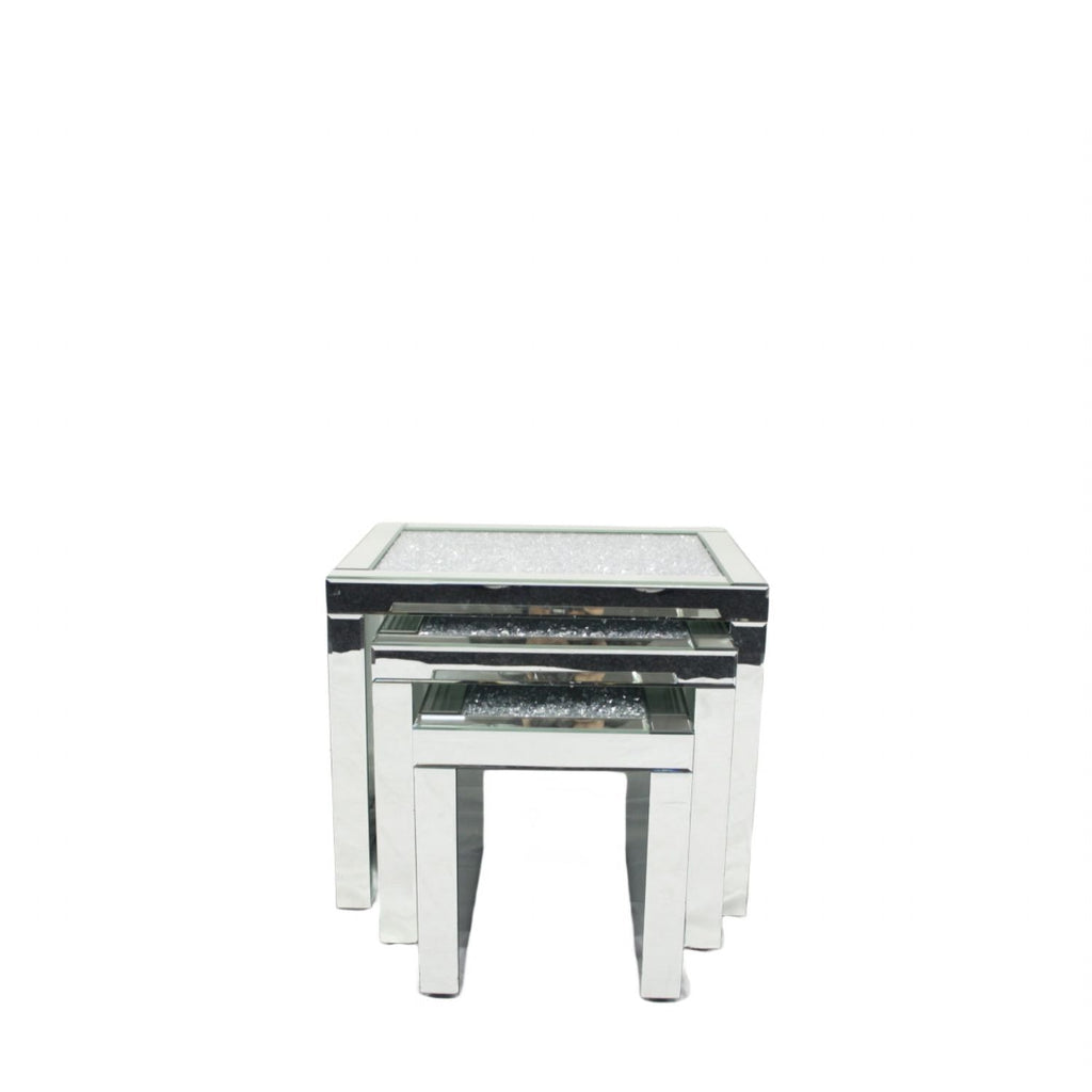 Mirrored Nest of 3 Tables with Crushed Crystal Tops
