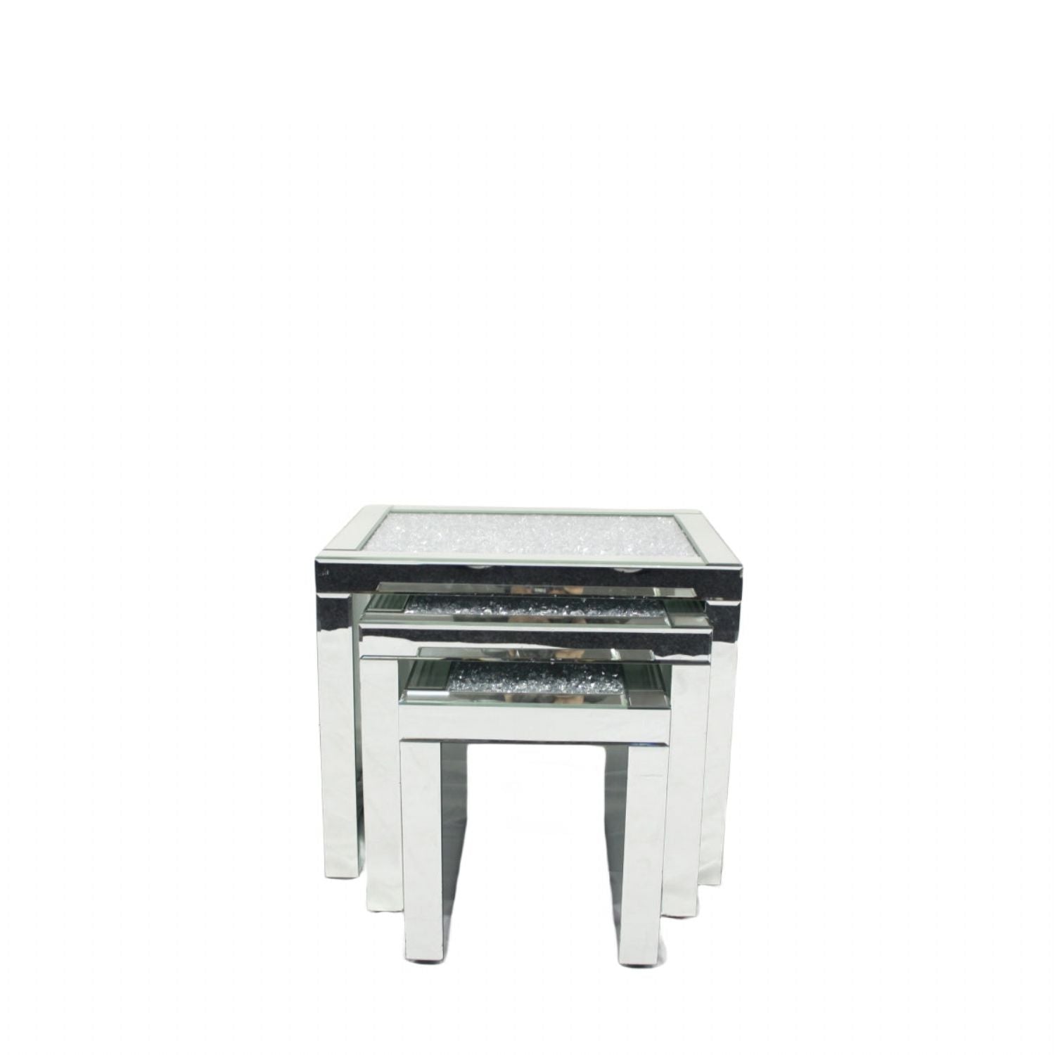 Mirrored Nest of 3 Tables with Crushed Crystal Tops