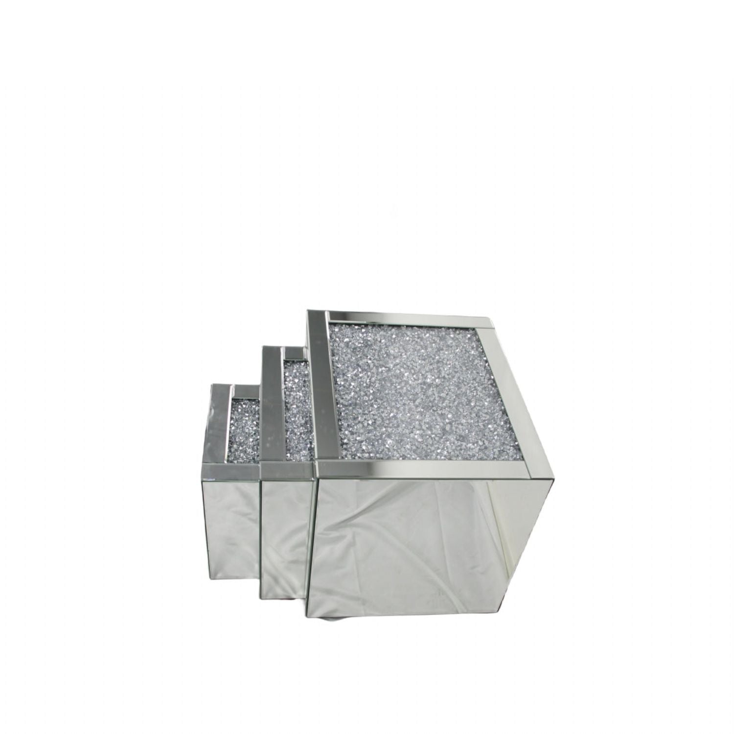 Mirrored Nest of 3 Tables with Crushed Crystal Tops