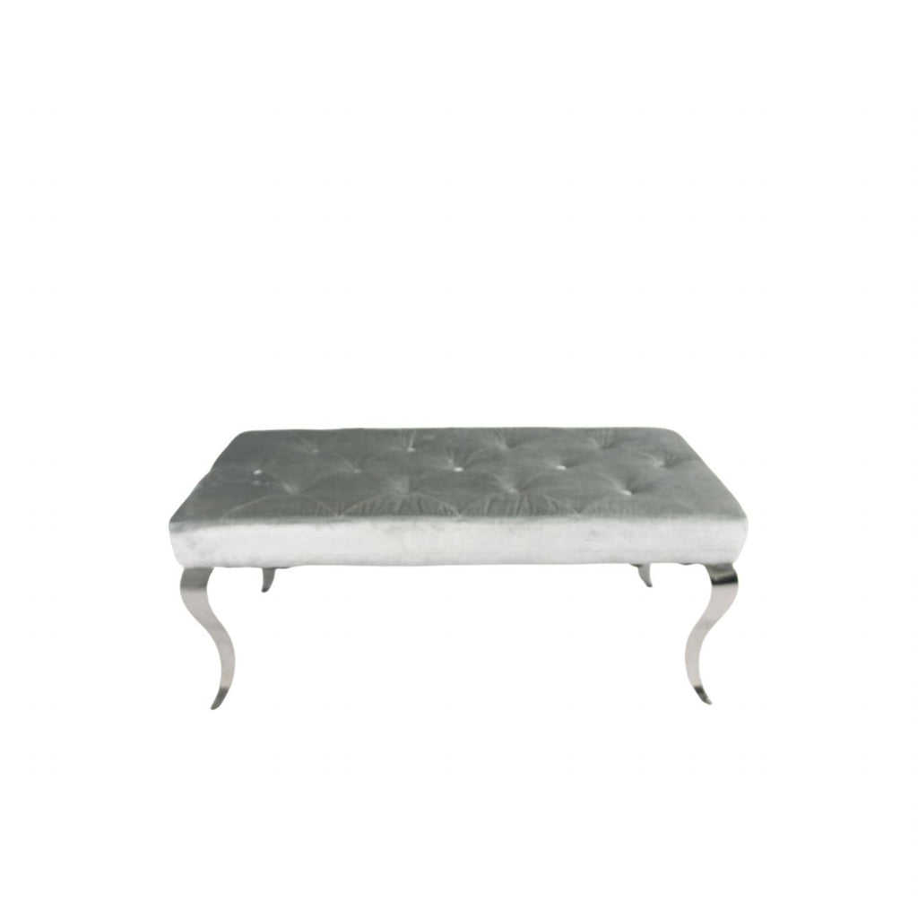 Silver Grey Shimmer Velvet Bench with Chrome Legs 160cm