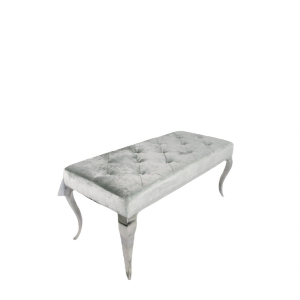 Silver Grey Shimmer Velvet Bench with Chrome Legs 160cm