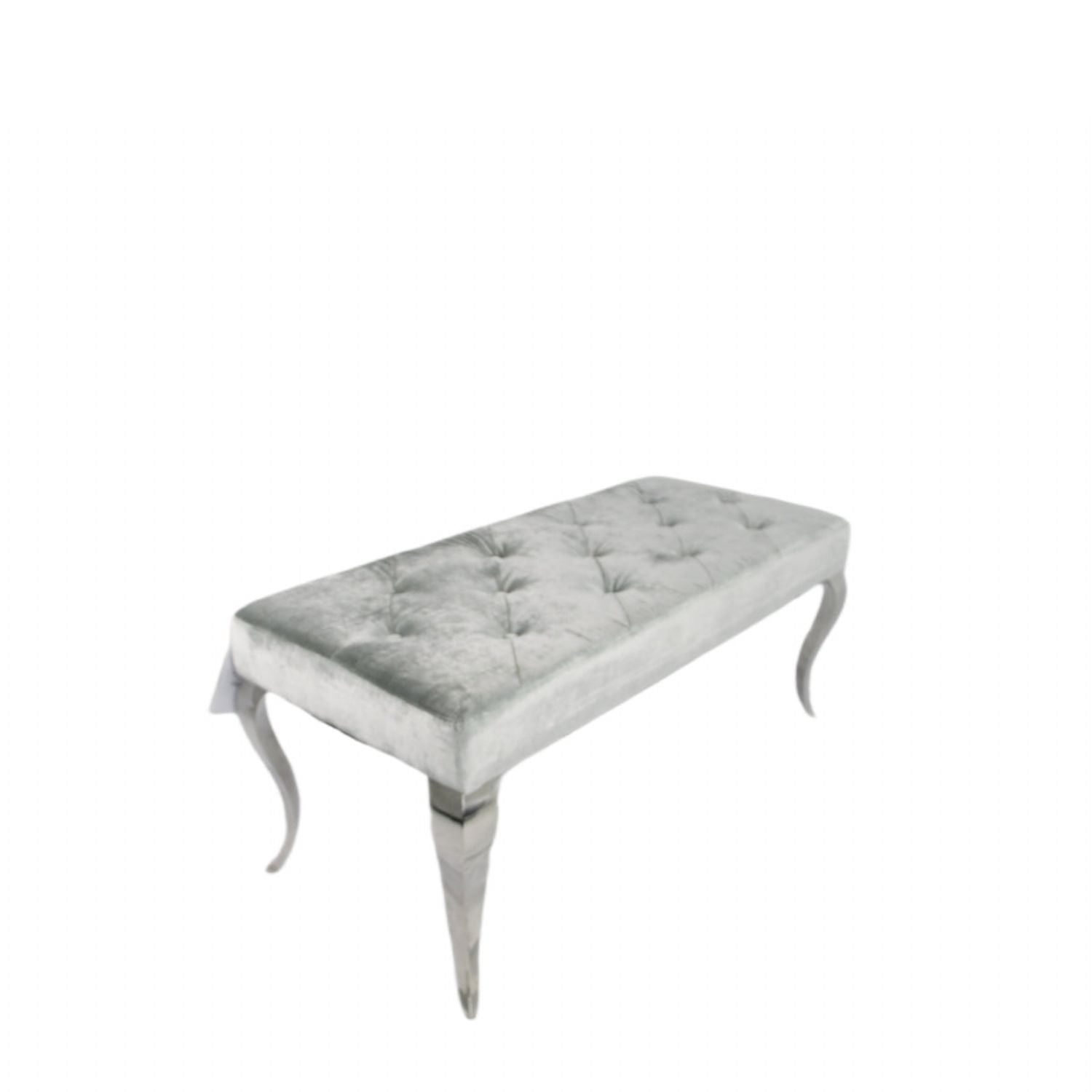 Silver Grey Shimmer Velvet Bench with Chrome Legs 160cm