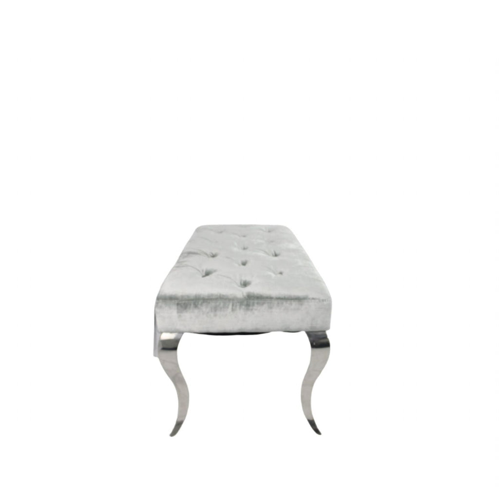 Silver Grey Shimmer Velvet Bench with Chrome Legs 160cm
