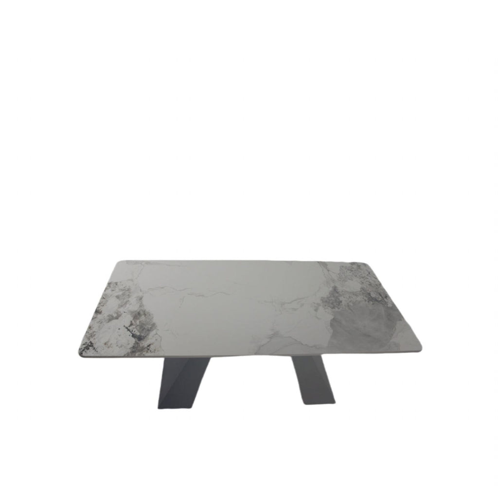 White Ceramic Coffee Table with Black Architectural Legs