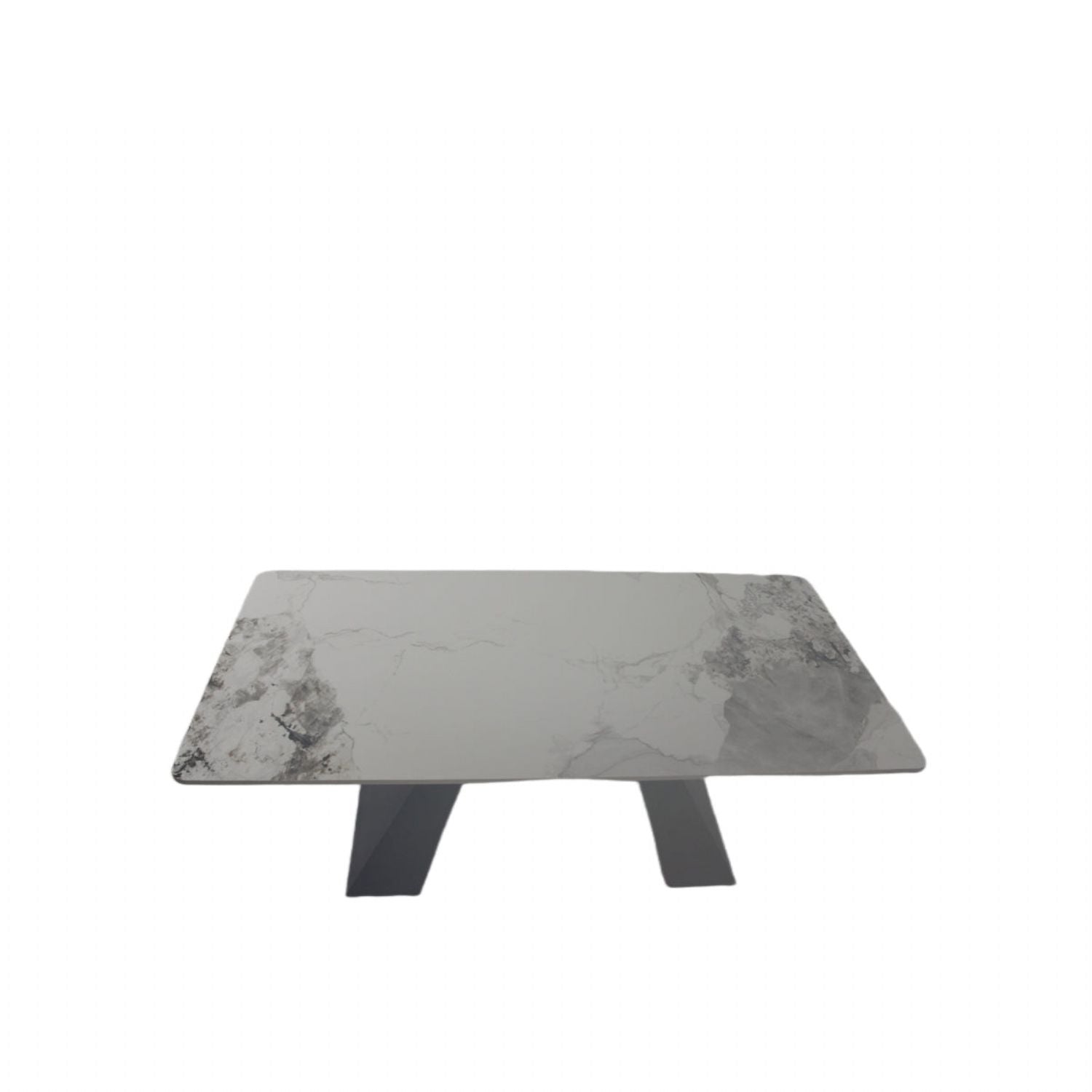 White Ceramic Coffee Table with Black Architectural Legs