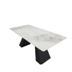White Marble Effect Ceramic 6 Seater Rectangular Dining Table with Black Angular Legs