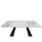 White Marble Effect Ceramic 6 Seater Rectangular Dining Table with Black Angular Legs