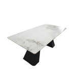 White Marble Effect Ceramic 6 Seater Rectangular Dining Table with Black Angular Legs