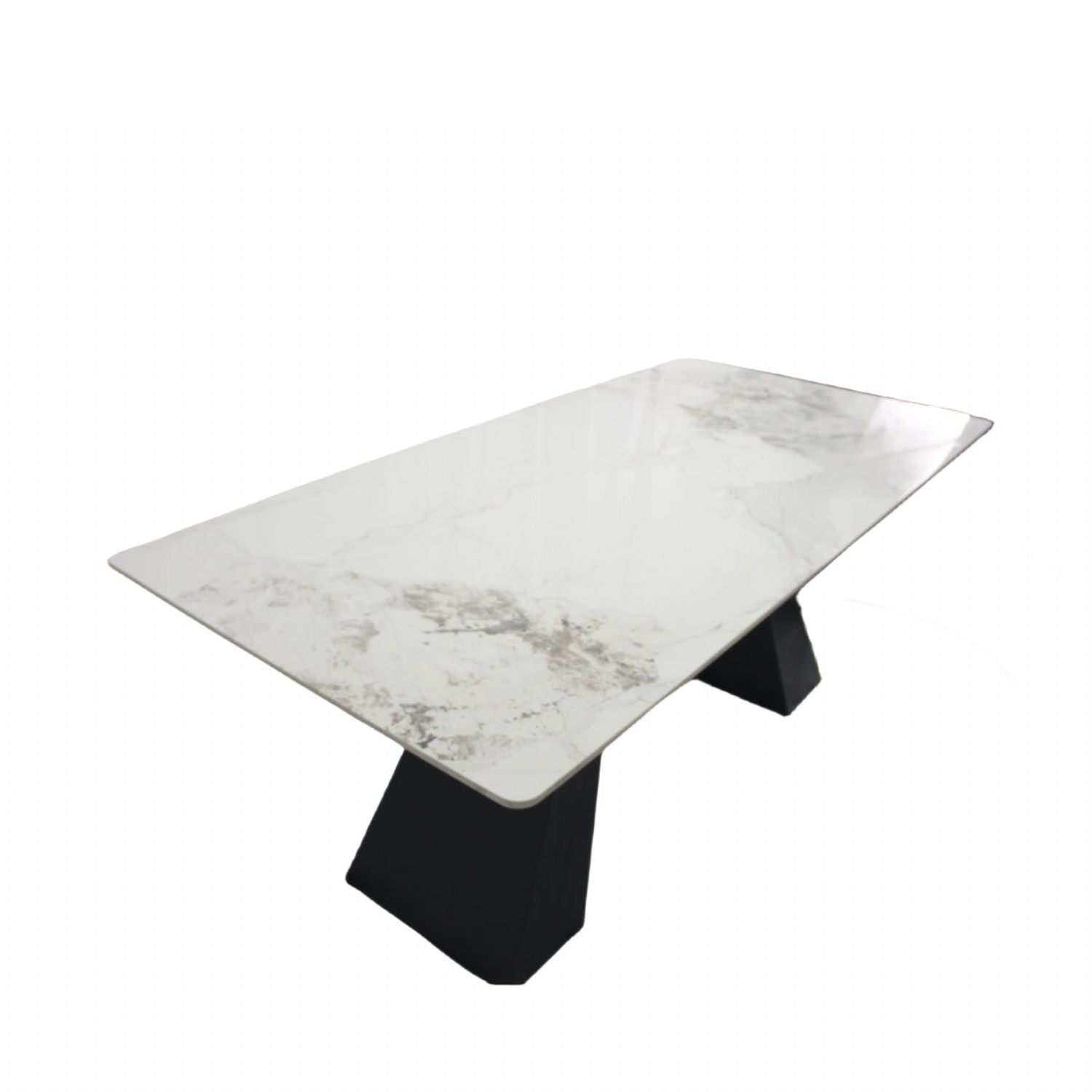 White Marble Effect Ceramic 6 Seater Rectangular Dining Table with Black Angular Legs
