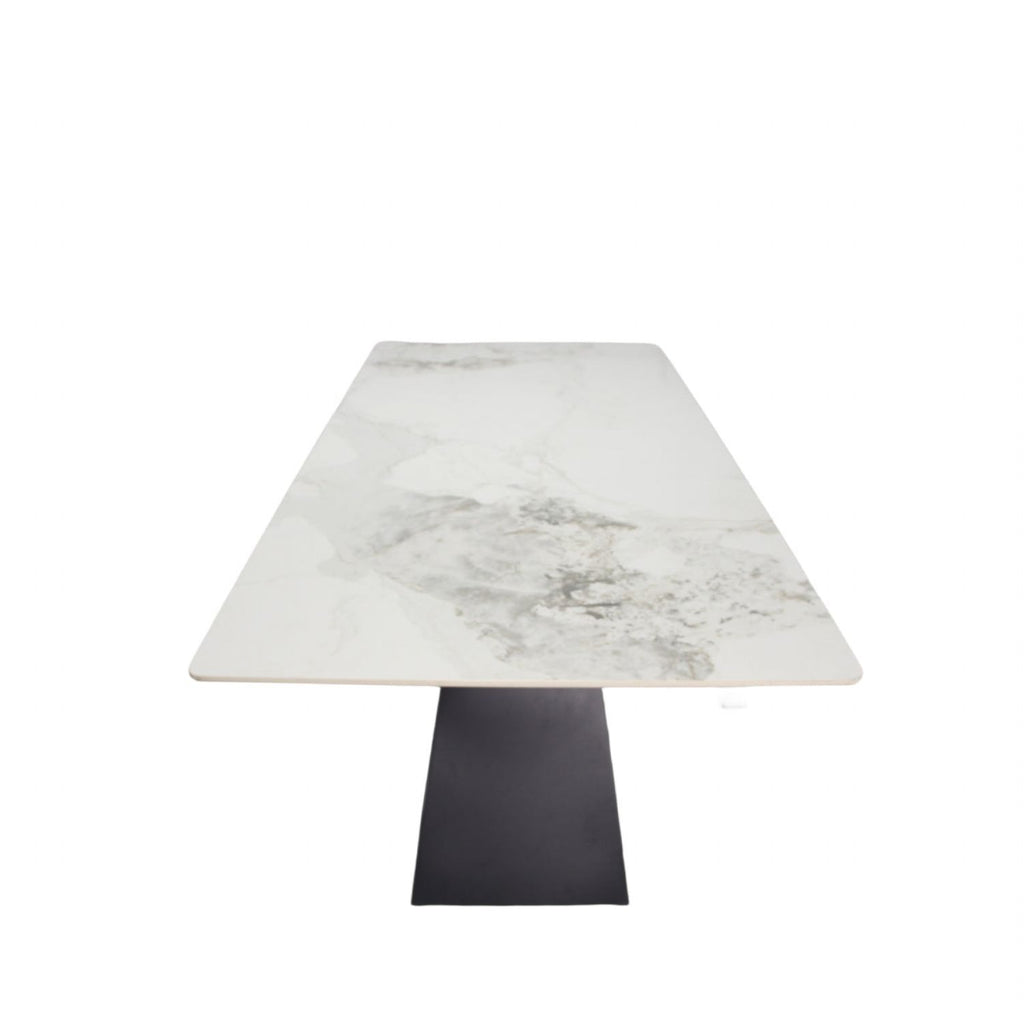 White Marble Effect Ceramic 6 Seater Rectangular Dining Table with Black Angular Legs