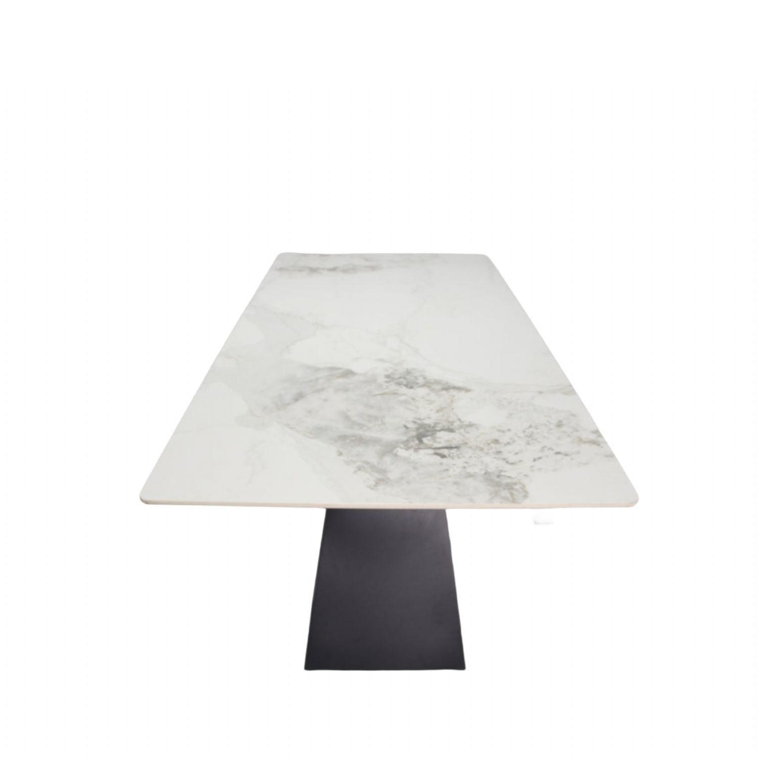 White Marble Effect Ceramic 6 Seater Rectangular Dining Table with Black Angular Legs