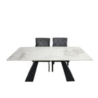White Marble Effect Ceramic 6 Seater Rectangular Dining Table with Black Angular Legs