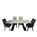 White Marble Effect Ceramic 6 Seater Rectangular Dining Table with Black Angular Legs