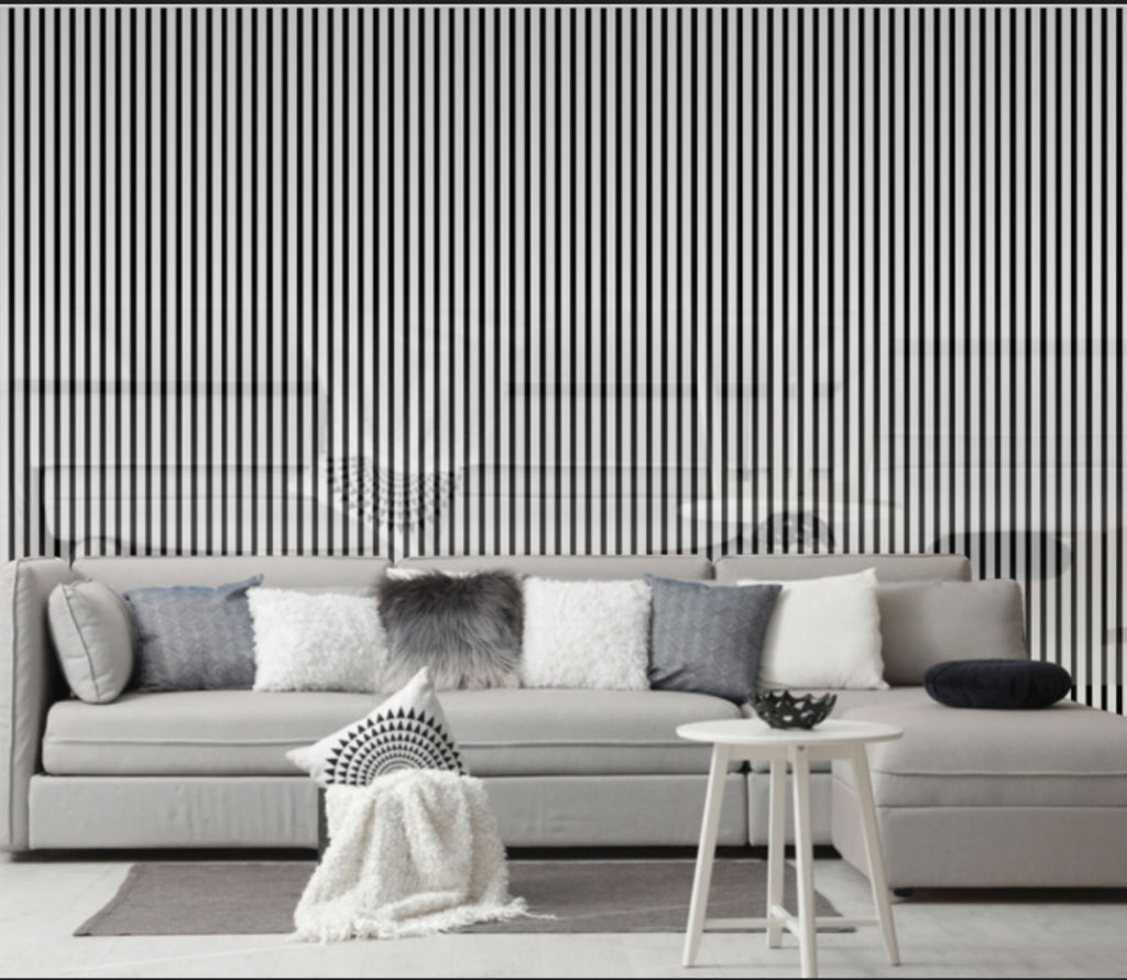 Set of 4 Shiny Silver Acoustic Slatted Decorative Wall Panels with Wood Effect Finish