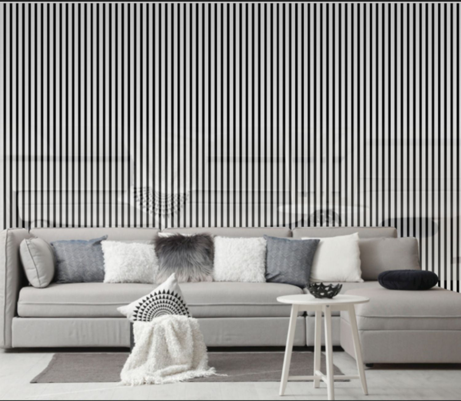 Set of 4 Shiny Silver Acoustic Slatted Decorative Wall Panels with Wood Effect Finish