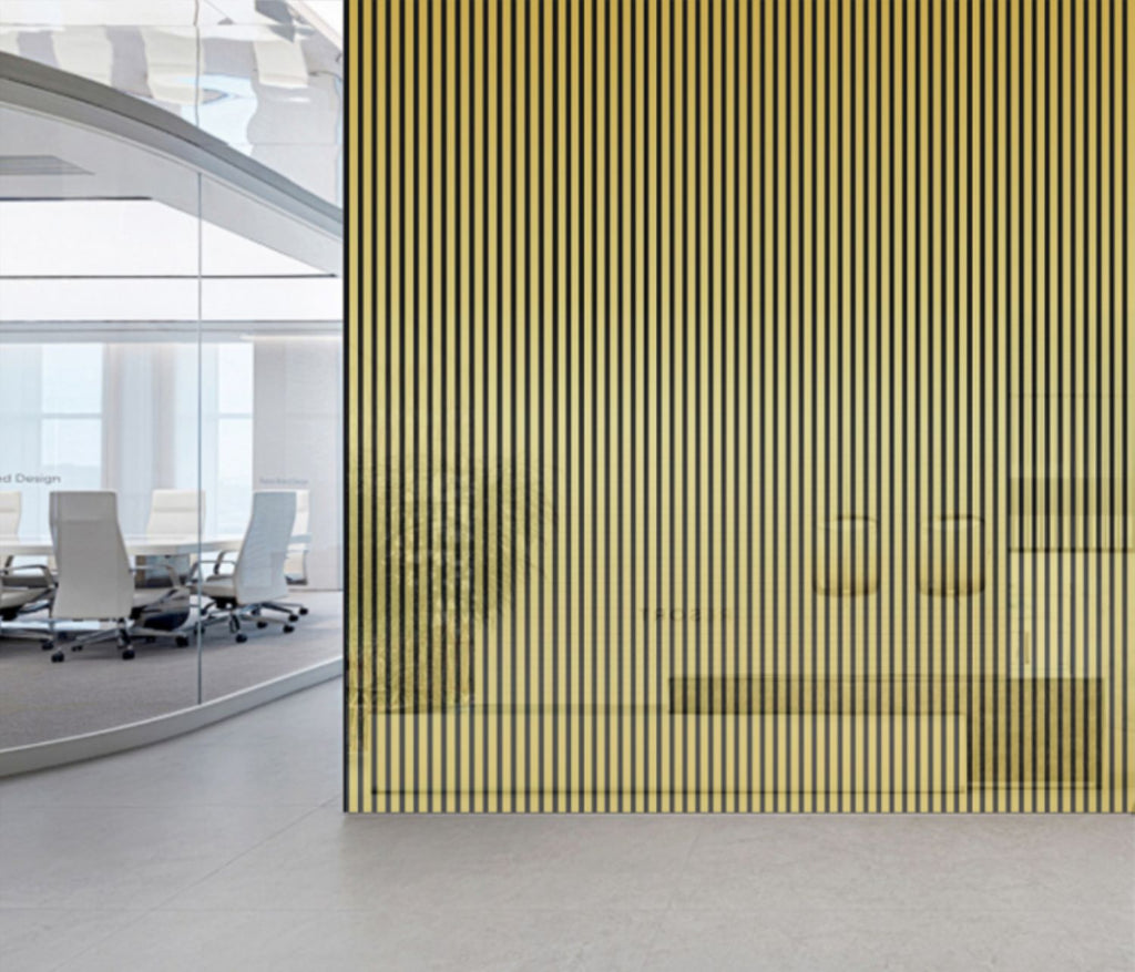 Set of 4 Shiny Gold Acoustic Slatted Decorative Wall Panels with Wood Effect Finish