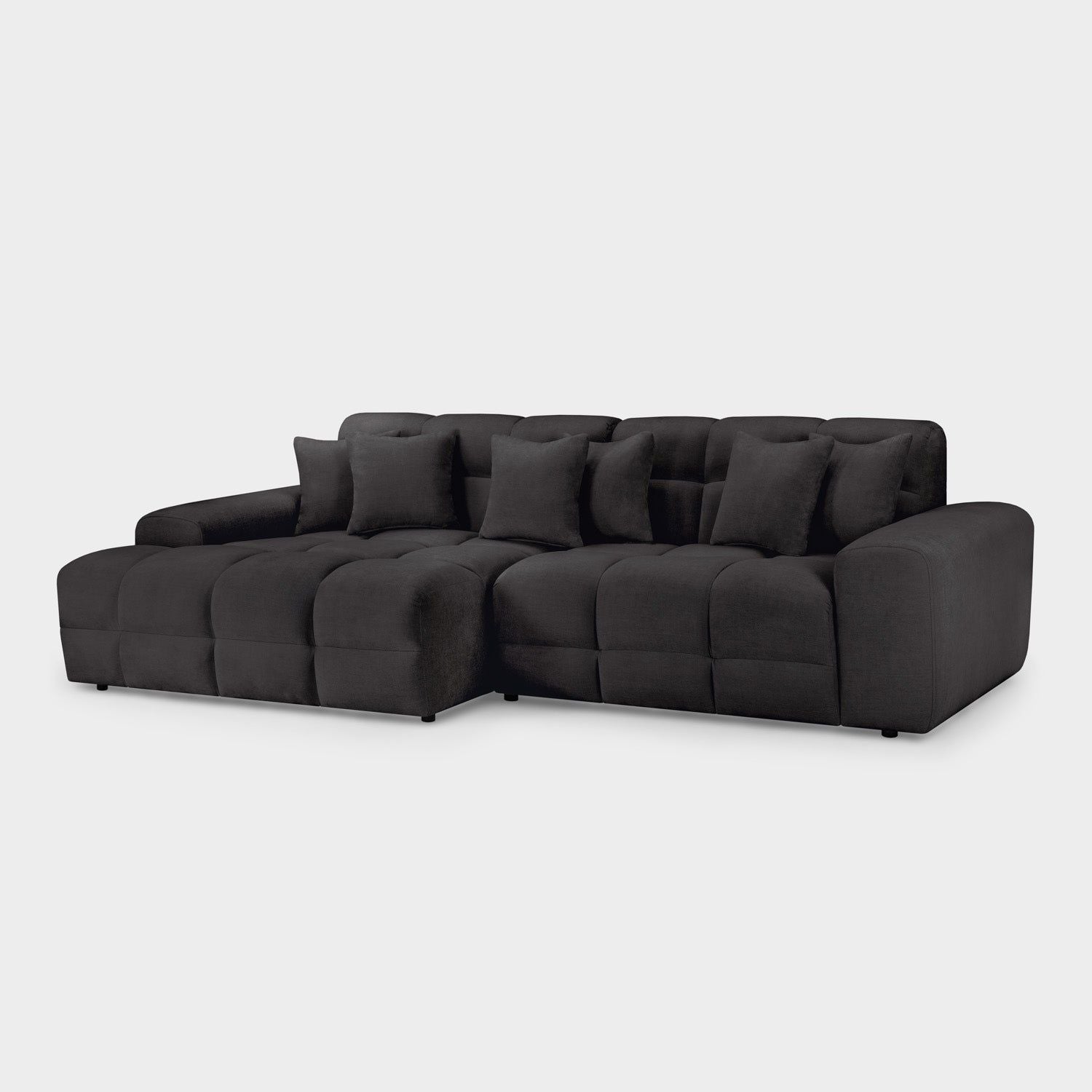 Black Fabric Upholstered Left Hand Facing Corner Sofa - Home Furniture Interiors