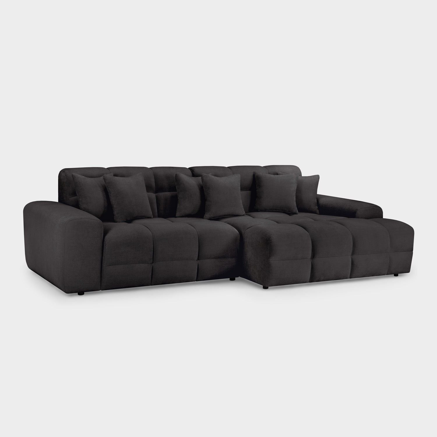 Black Fabric Upholsterd Right Hand Facing Corner Sofa - Home Furniture Interiors