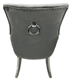 Dark Grey Velvet Dining Chair with Ring Knocker and Chrome Legs