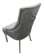 Dark Grey Velvet Dining Chair with Ring Knocker and Chrome Legs