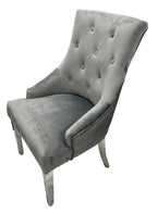 Dark Grey Velvet Dining Chair with Ring Knocker and Chrome Legs
