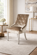 Mink Shimmer Velvet Dining Chair with Ring Knocker and Chrome Legs