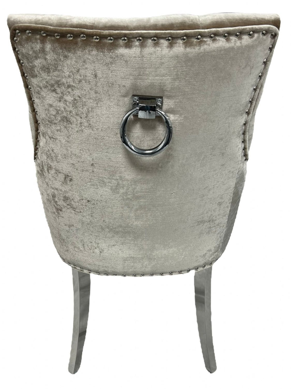 Mink Shimmer Velvet Dining Chair with Ring Knocker and Chrome Legs