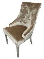 Mink Shimmer Velvet Dining Chair with Ring Knocker and Chrome Legs