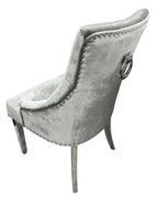Silver Grey Shimmer Velvet Dining Chair with Ring Knocker and Chrome Legs
