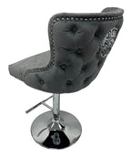 Dark Grey Velvet Bar Stool with Chrome Base and Lion Knocker Detail