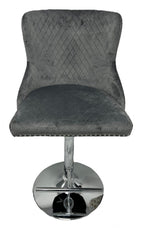 Dark Grey Velvet Bar Stool with Chrome Base and Lion Knocker Detail