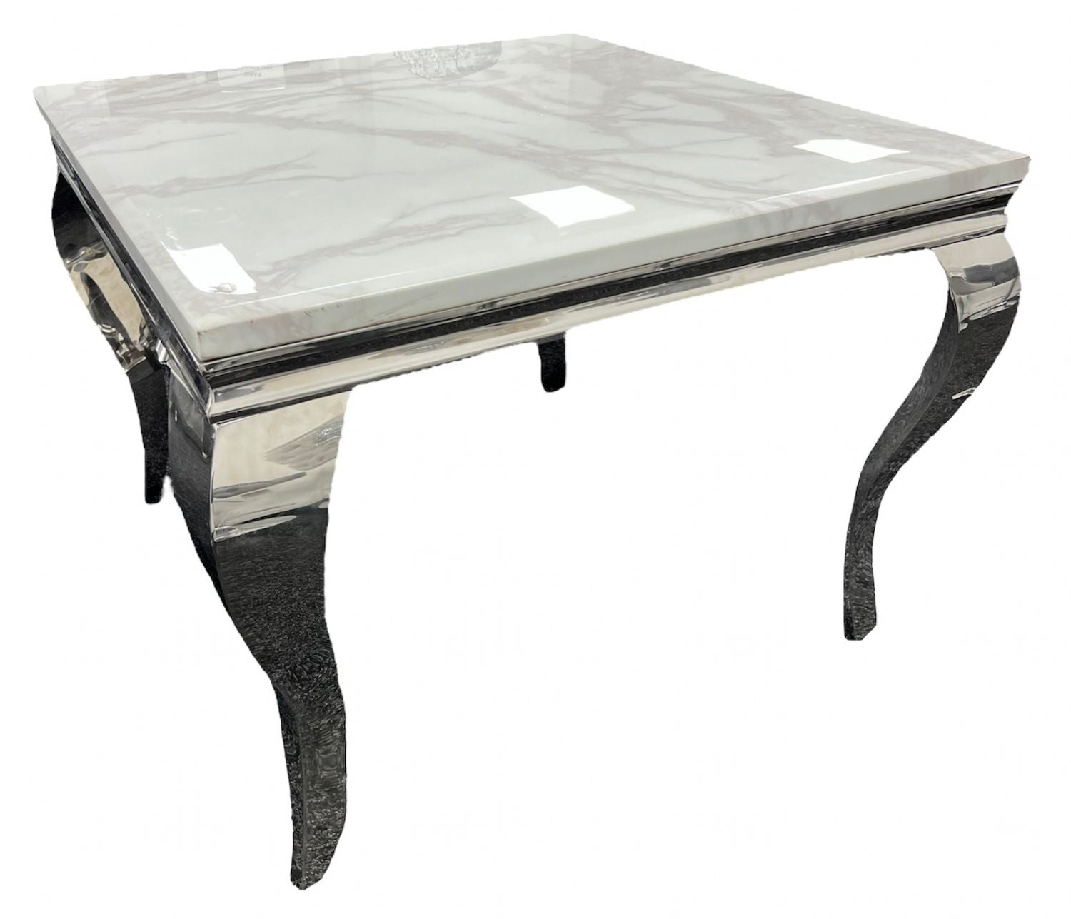 Grey Marble Top 1m Square Dining Table with Chrome Italian Style Legs