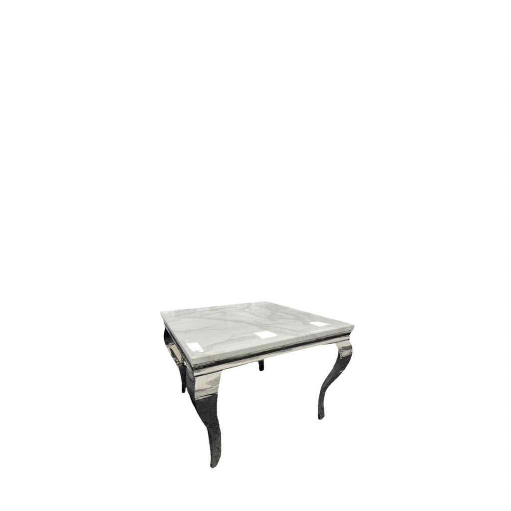 Grey Marble Top 1m Square Dining Table with Chrome Italian Style Legs