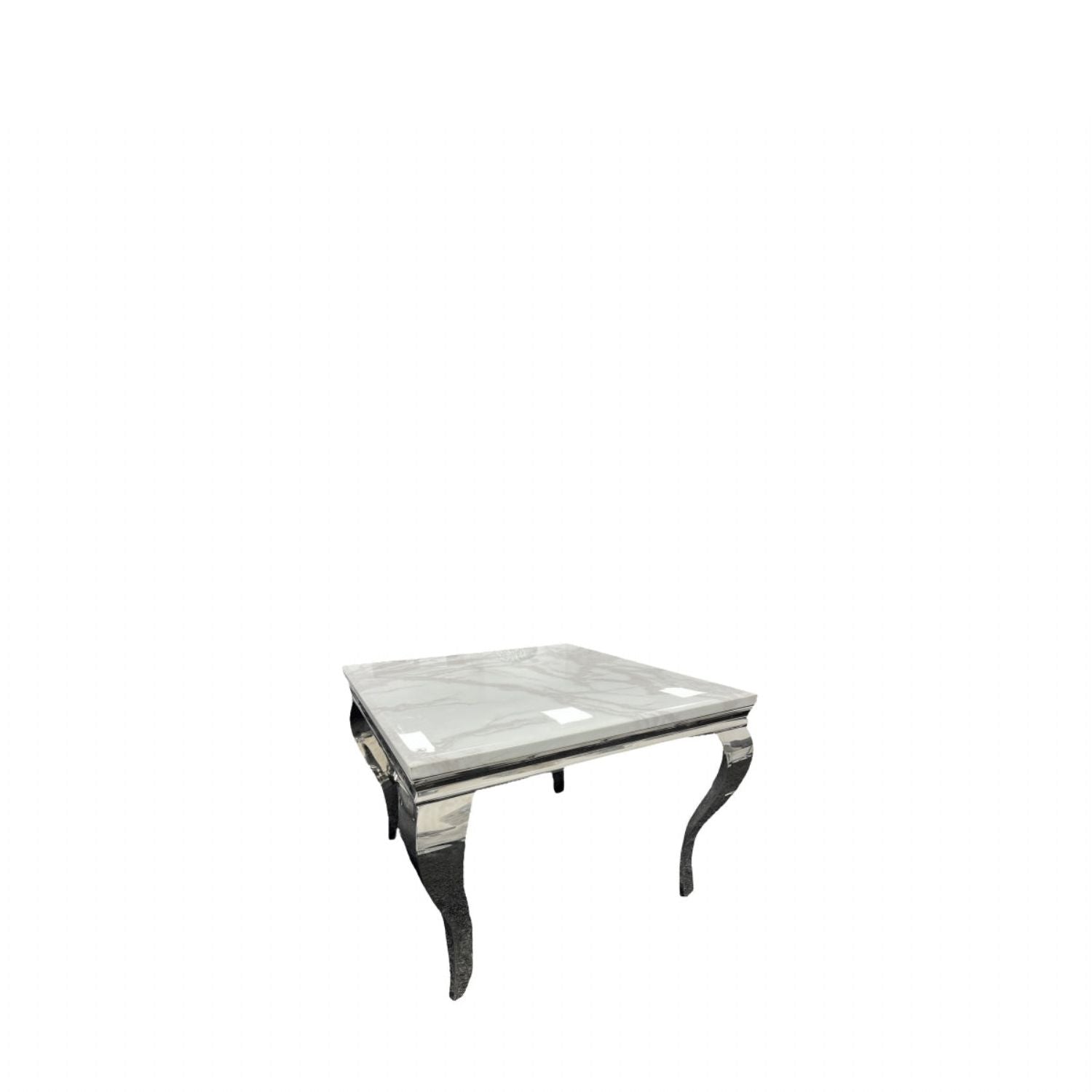 Grey Marble Top 1m Square Dining Table with Chrome Italian Style Legs