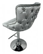 Light Grey Velvet Chesterfield Bar Stool with Chrome Base and Lion Knocker