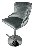 Light Grey Velvet Chesterfield Bar Stool with Chrome Base and Lion Knocker