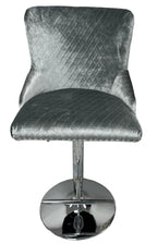 Light Grey Velvet Chesterfield Bar Stool with Chrome Base and Lion Knocker