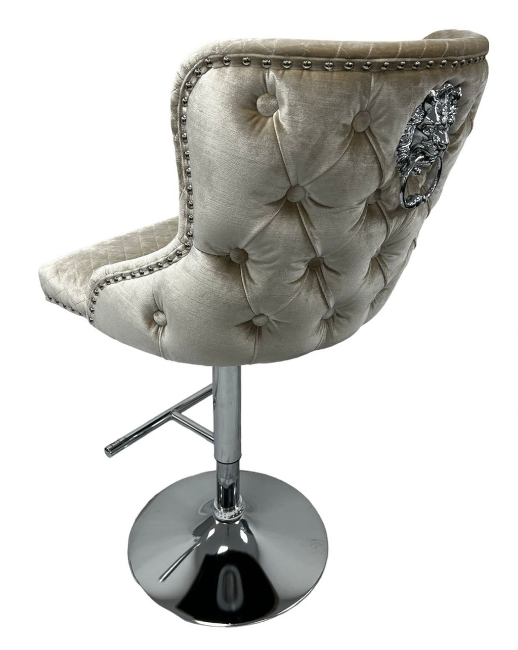 Classic Mink Shimmer Velvet Gas Lift Bar Stool with Chesterfield Back and Chrome Base