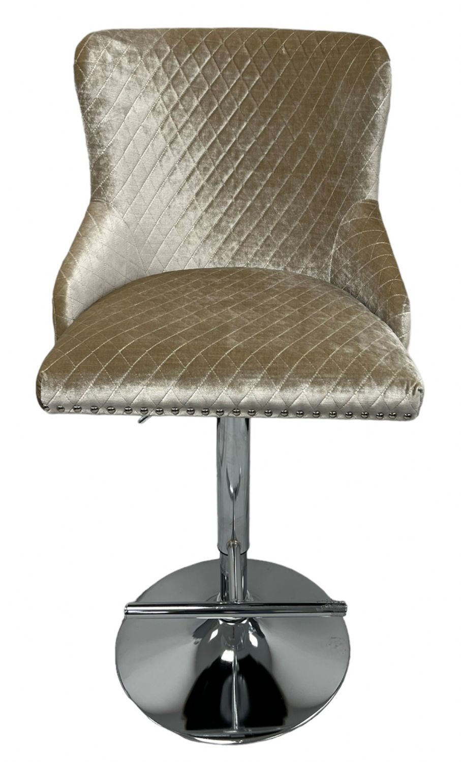 Classic Mink Shimmer Velvet Gas Lift Bar Stool with Chesterfield Back and Chrome Base