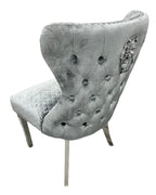 Plush Light Grey Velvet Dining Chair with Lion Knocker and Chrome Legs