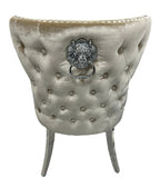 Mink Shimmer Velvet Dining Chair with Lion Knocker and Chrome Legs