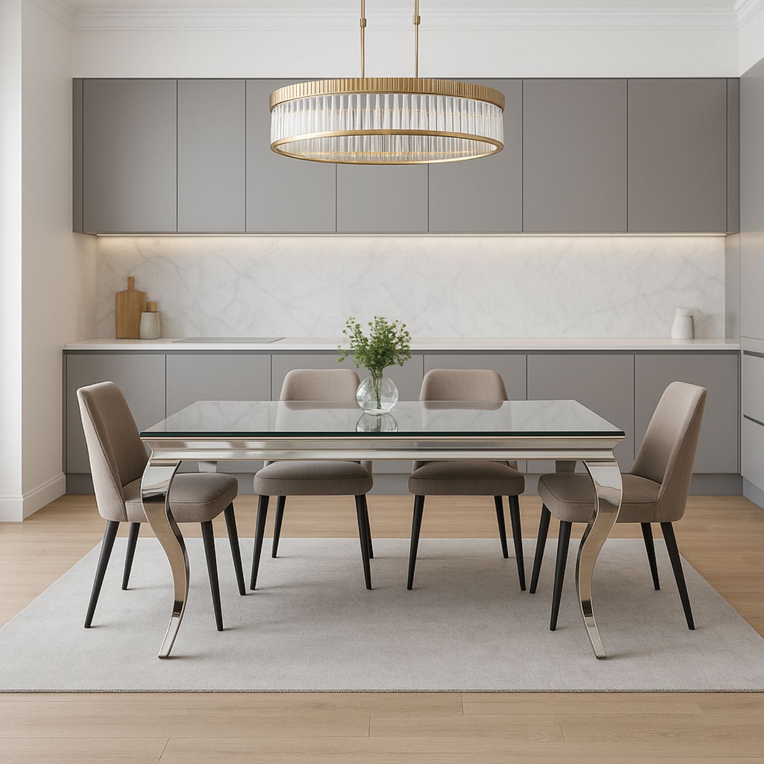 Grey Glass 1.8m Dining Table with Polished Chrome Italian Style Legs