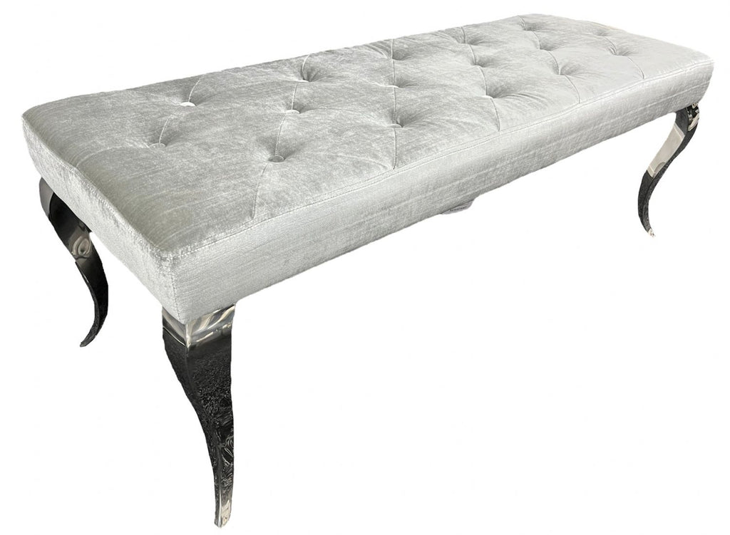 Silver Grey Shimmer Velvet Bench with Chrome Legs 160cm
